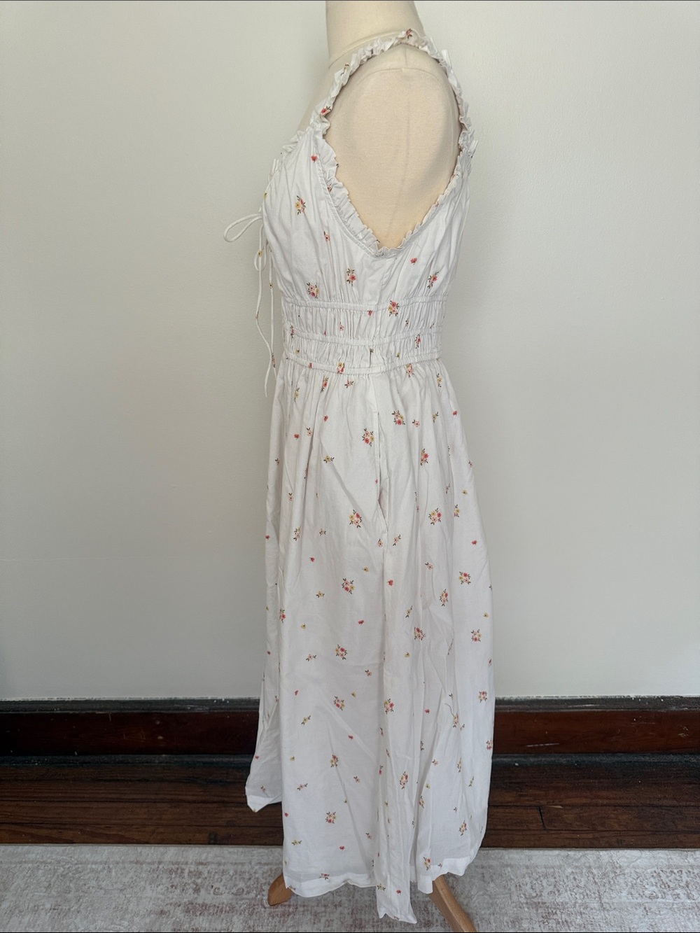 White Floral Tie-Front Midi Dress - Picture 2 of 6